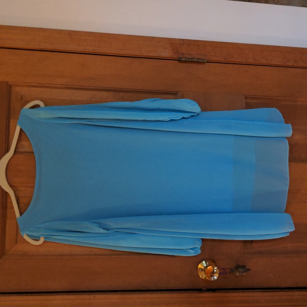 Aqua Amoin Long Open Sleeve Cold Shoulder Chiffon V Neck Tunic Blouse Size M - Picture 2 of 6